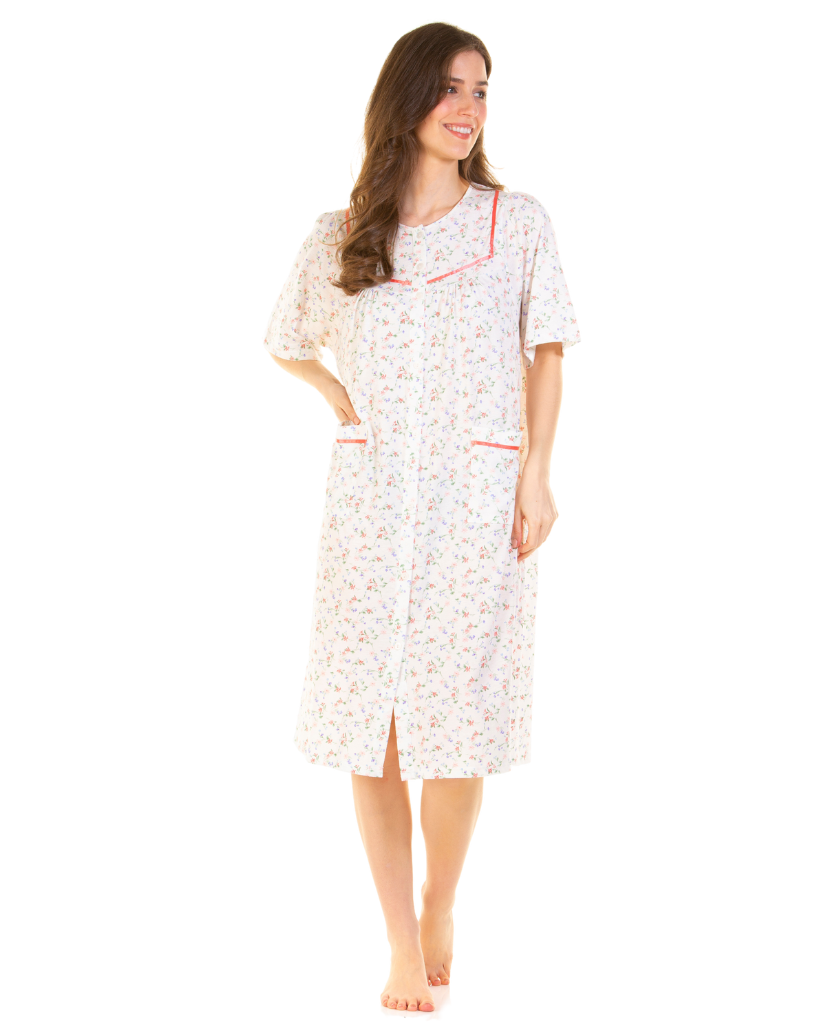 Floral Print Cotton Jersey Button Through Nightdress
