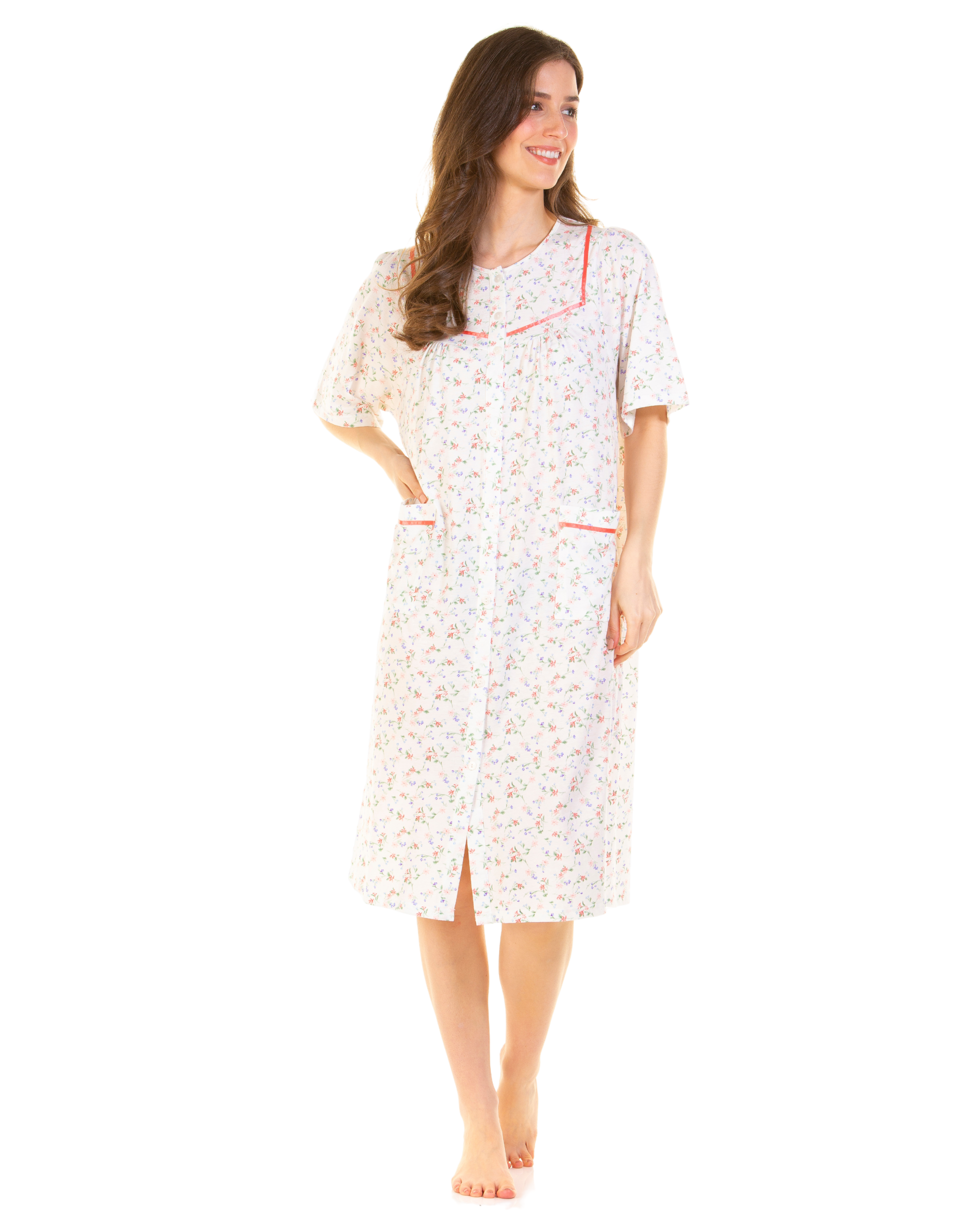 Floral Print Cotton Jersey Button Through Nightdress