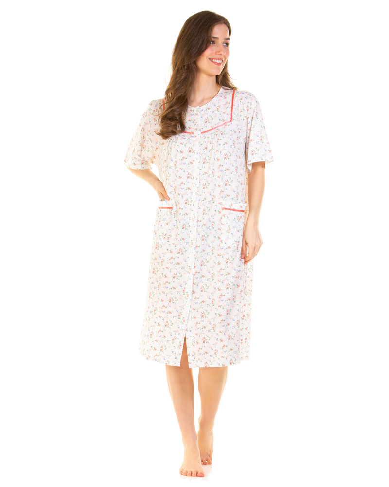 Floral Print Cotton Jersey Button Through Nightdress