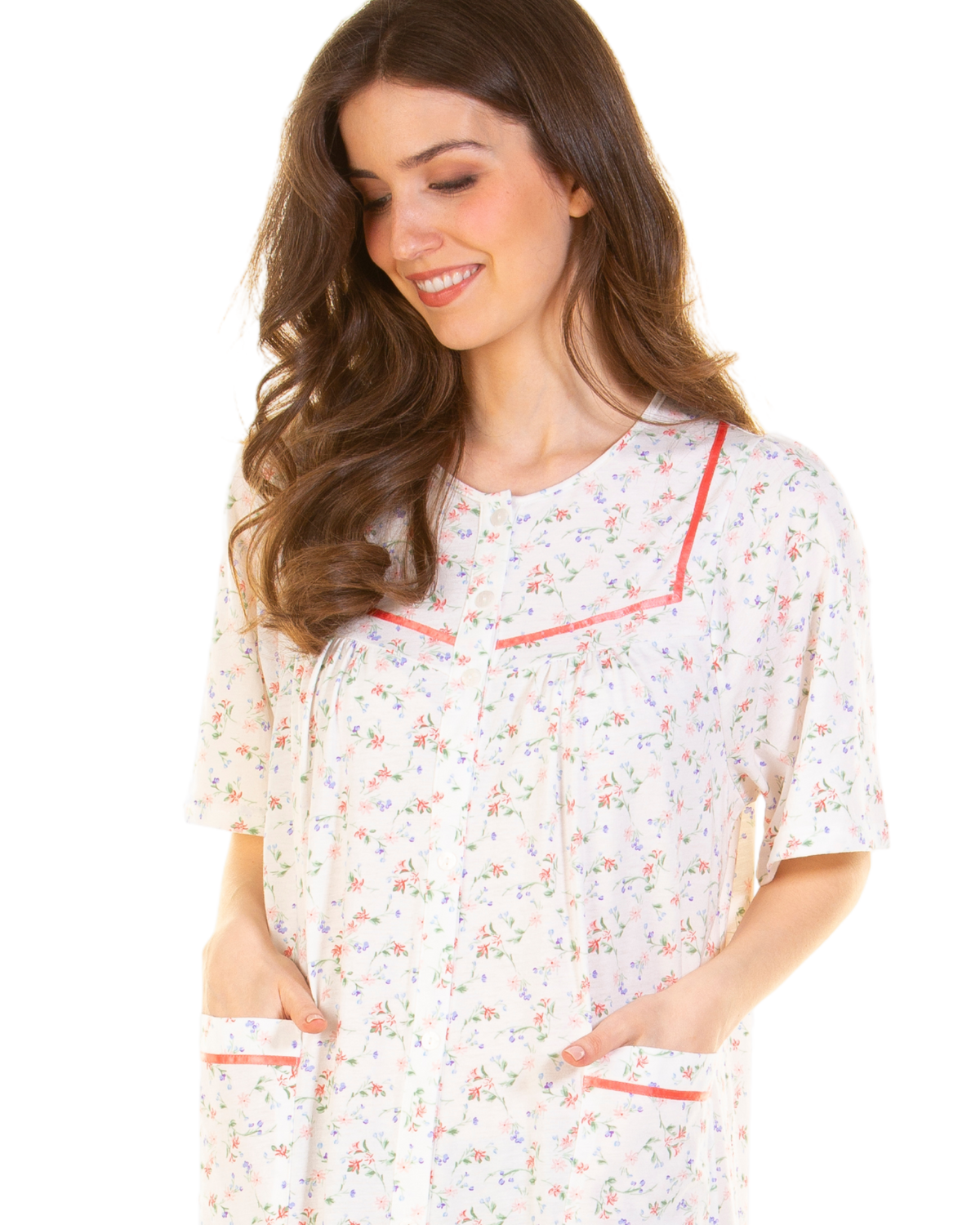 Floral Print Cotton Jersey Button Through Nightdress