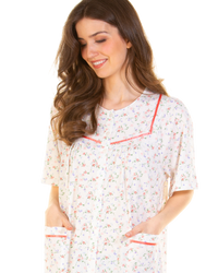 Floral Print Cotton Jersey Button Through Nightdress