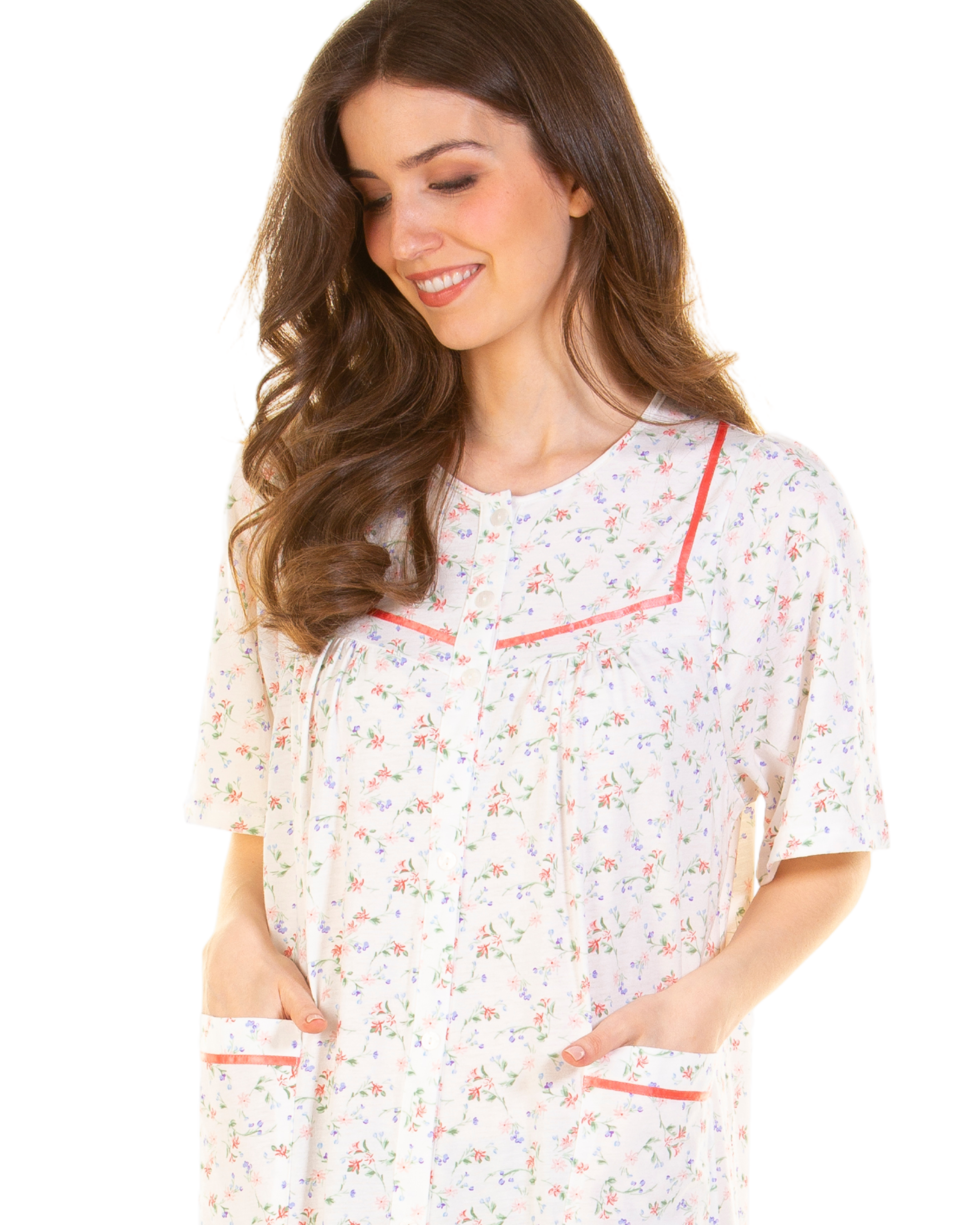 Floral Print Cotton Jersey Button Through Nightdress