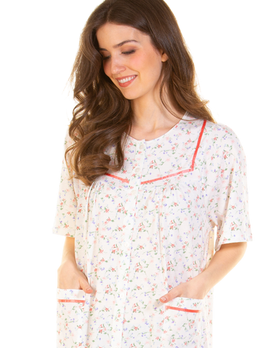 Floral Print Cotton Jersey Button Through Nightdress
