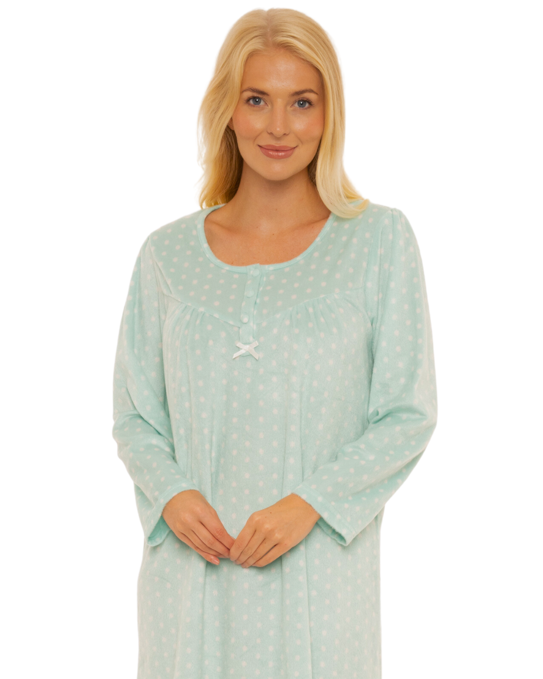 Long Sleeved Polished Fleece Spot Nightdress