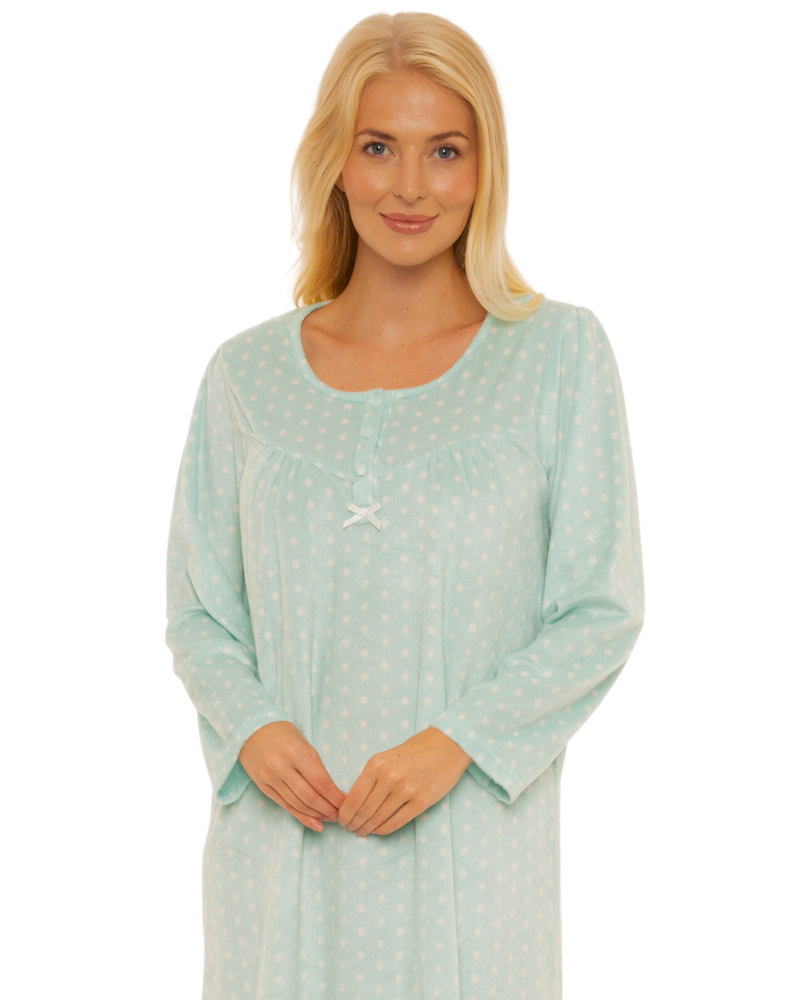 Long Sleeved Polished Fleece Spot Nightdress