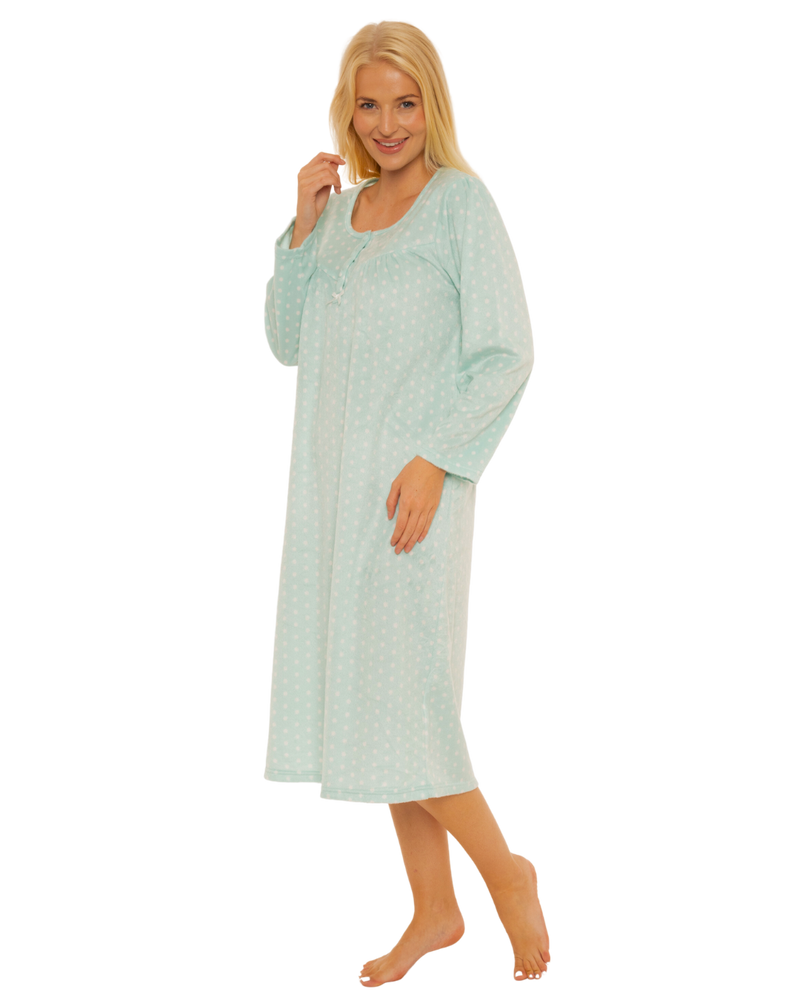 Long Sleeved Polished Fleece Spot Nightdress