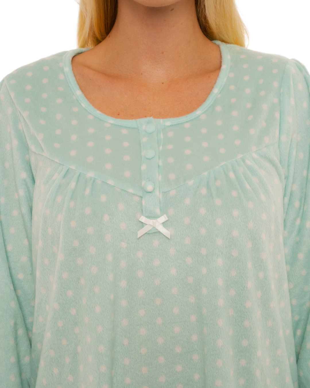 Long Sleeved Polished Fleece Spot Nightdress
