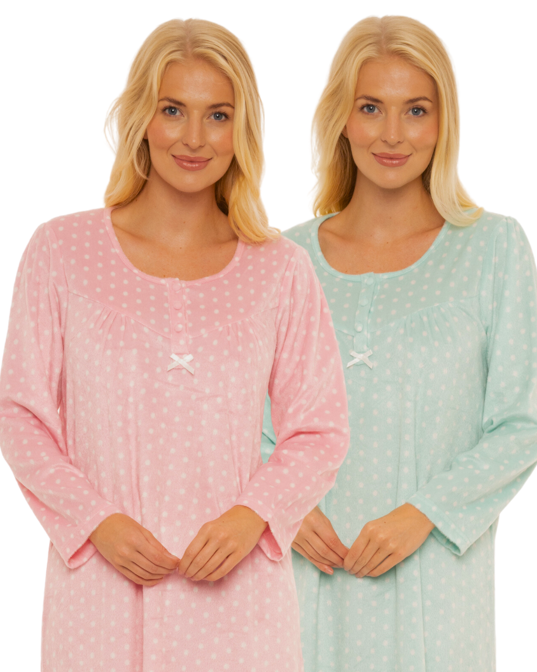 Long Sleeved Polished Fleece Spot Nightdress Suzy Me Collection