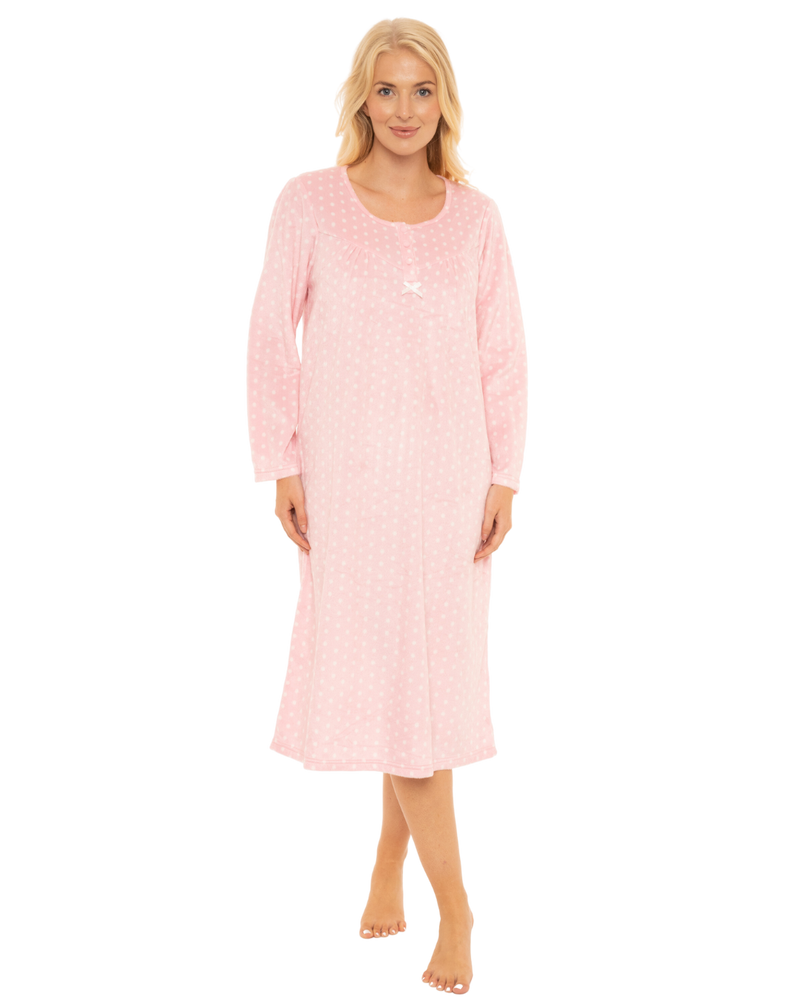 Long Sleeved Polished Fleece Spot Nightdress