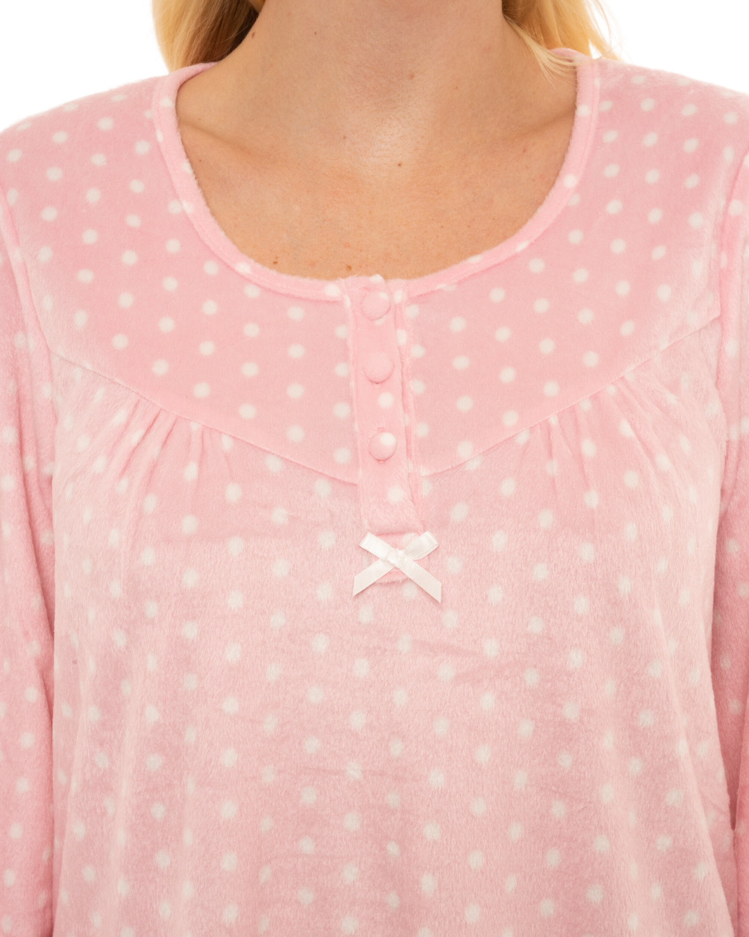 Long Sleeved Polished Fleece Spot Nightdress