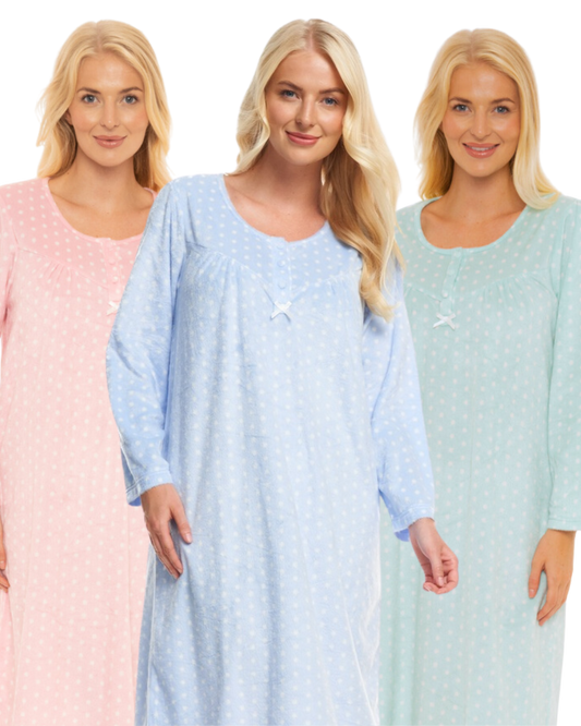 Long Sleeved Polished Fleece Spot Nightdress