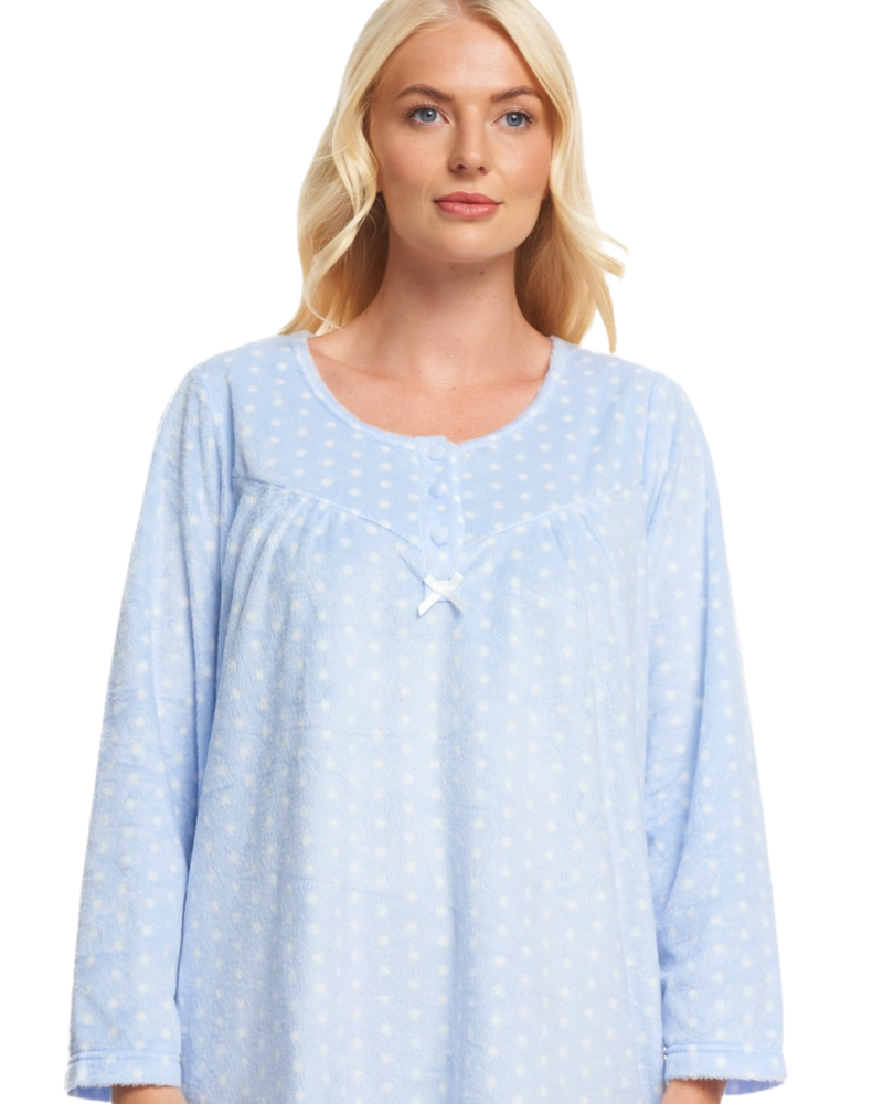 Long Sleeved Polished Fleece Spot Nightdress