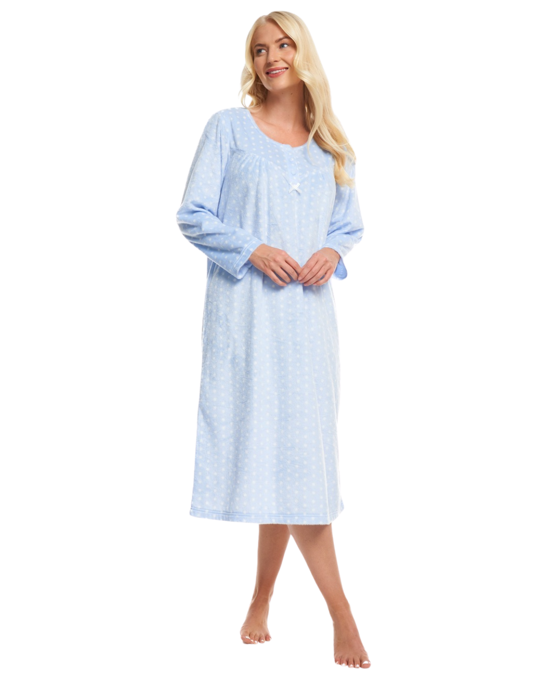 Long Sleeved Polished Fleece Spot Nightdress