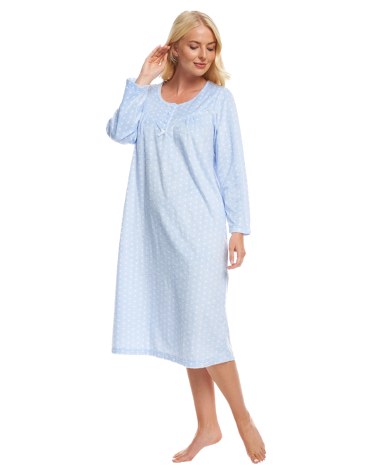 Long Sleeved Polished Fleece Spot Nightdress