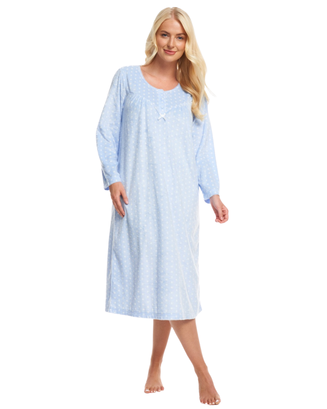 Long Sleeved Polished Fleece Spot Nightdress