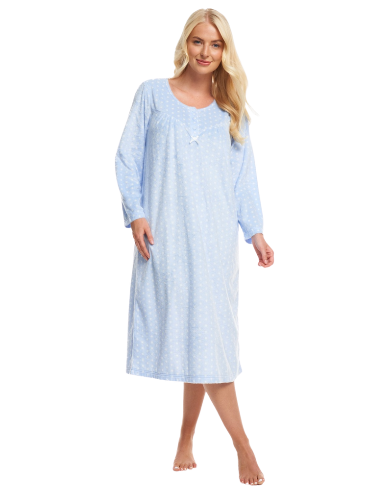 Long Sleeved Polished Fleece Spot Nightdress