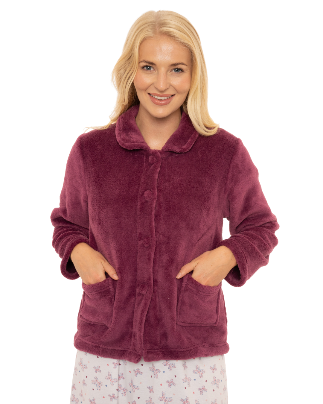 Luxury Coral Fleece Button Bed Jacket