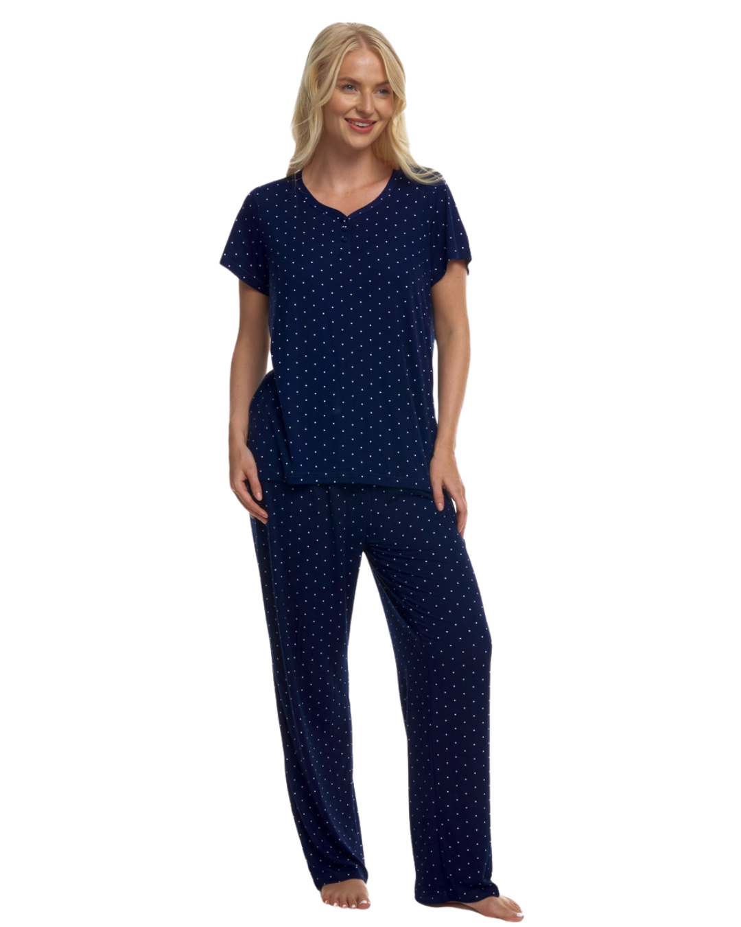 Luxury Soft Touch Jersey Spot Pyjama up to Larger Sizes