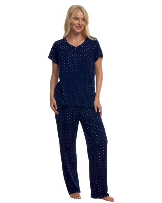 Luxury Soft Touch Jersey Spot Pyjama up to Larger Sizes