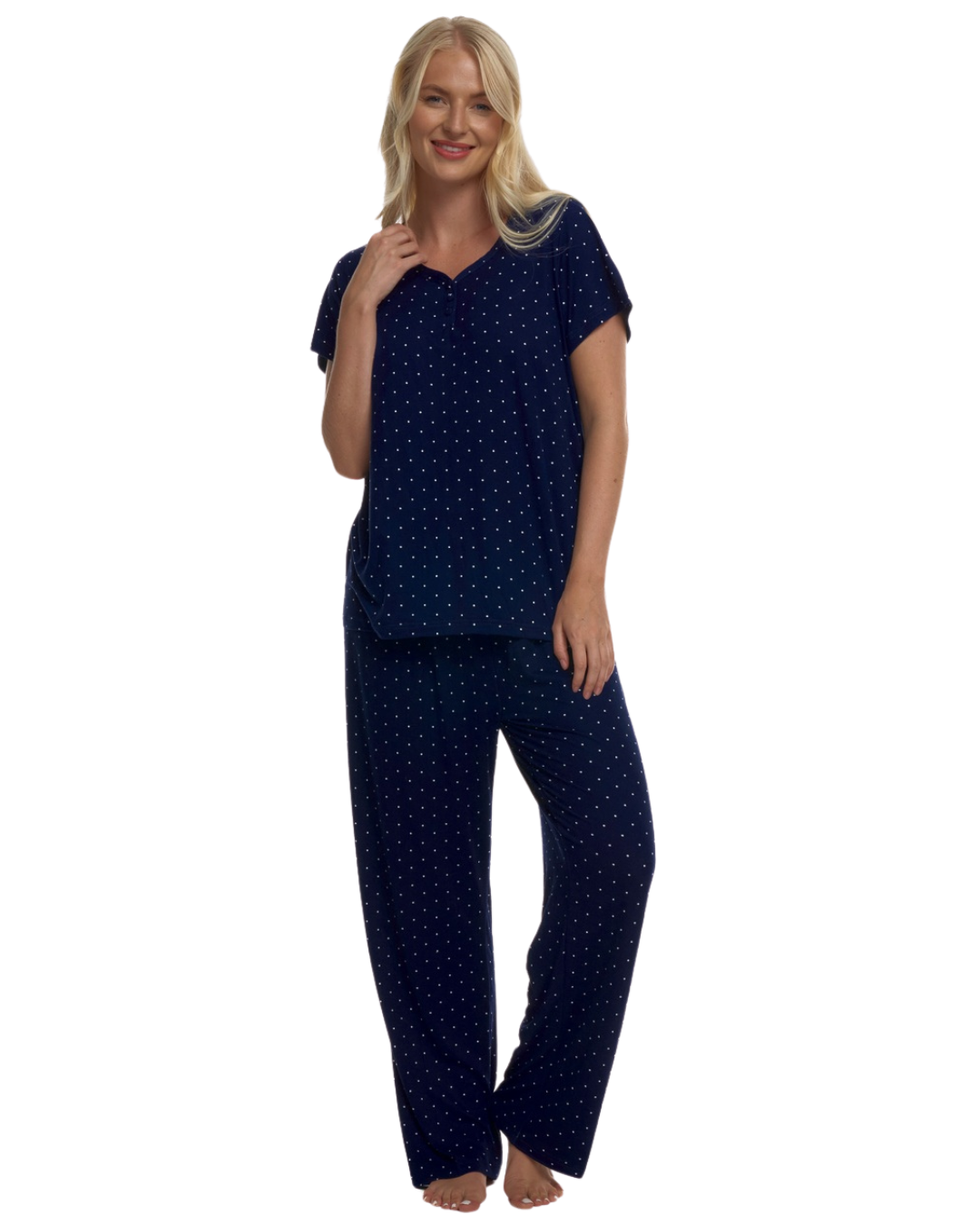 Luxury Soft Touch Jersey Spot Pyjama up to Larger Sizes