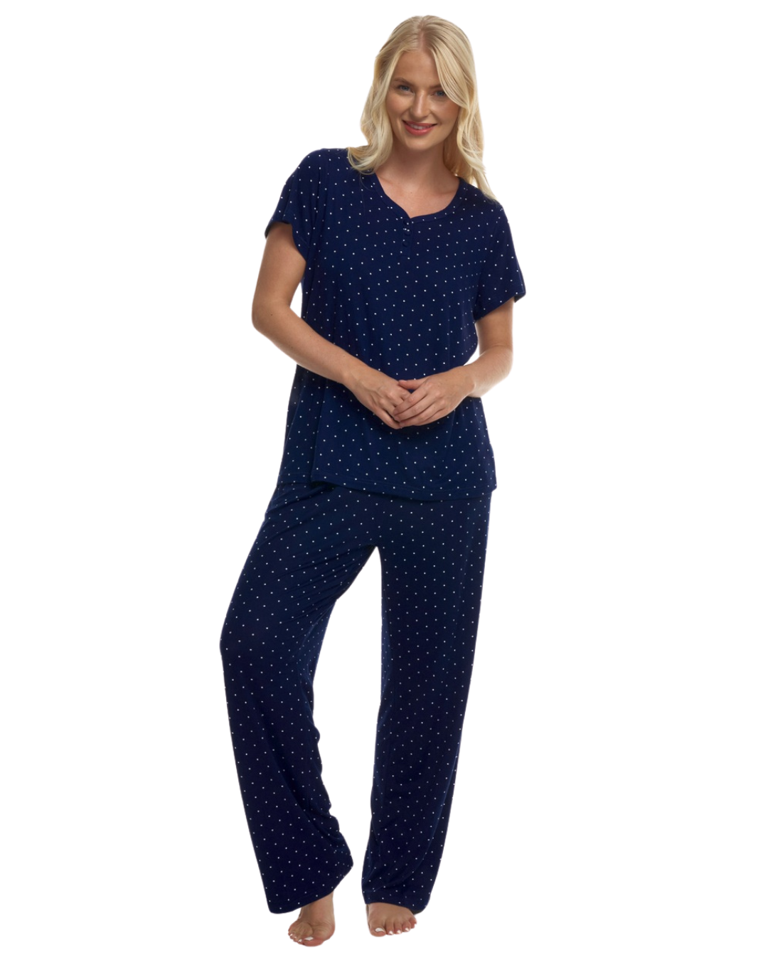 Luxury Soft Touch Jersey Spot Pyjama up to Larger Sizes