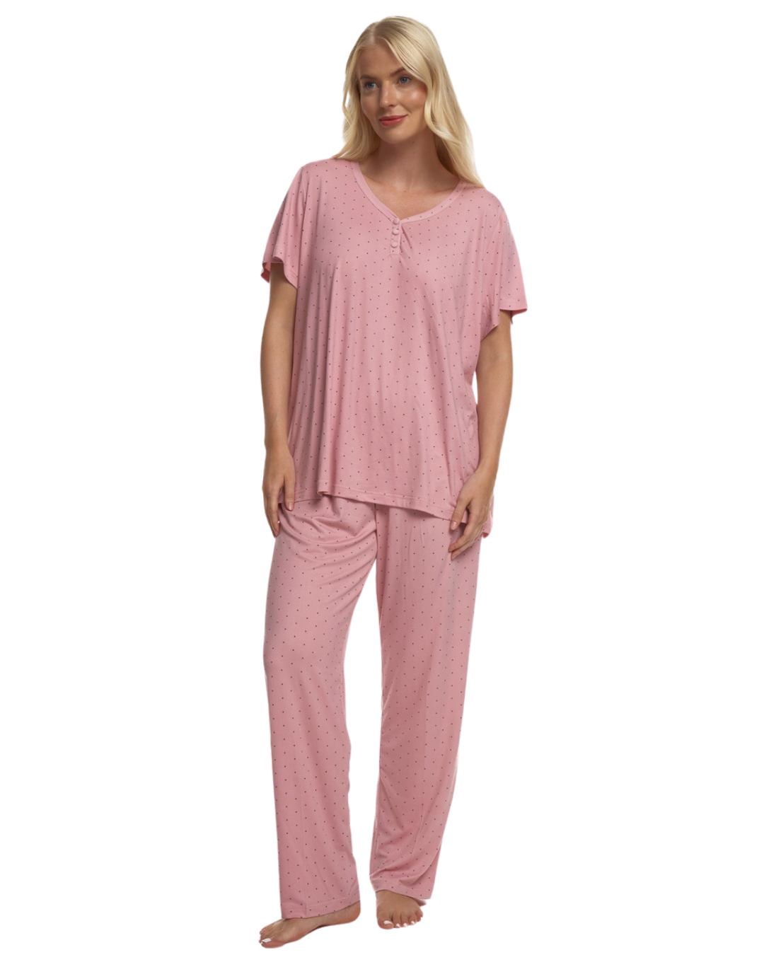 Luxury Soft Touch Jersey Spot Pyjama up to Larger Sizes