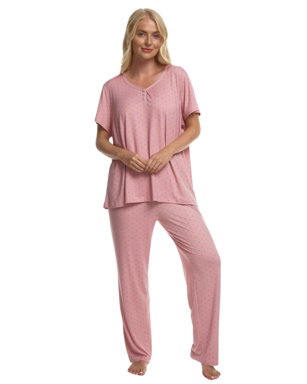 Luxury Soft Touch Jersey Spot Pyjama up to Larger Sizes