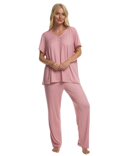 Luxury Soft Touch Jersey Spot Pyjama up to Larger Sizes