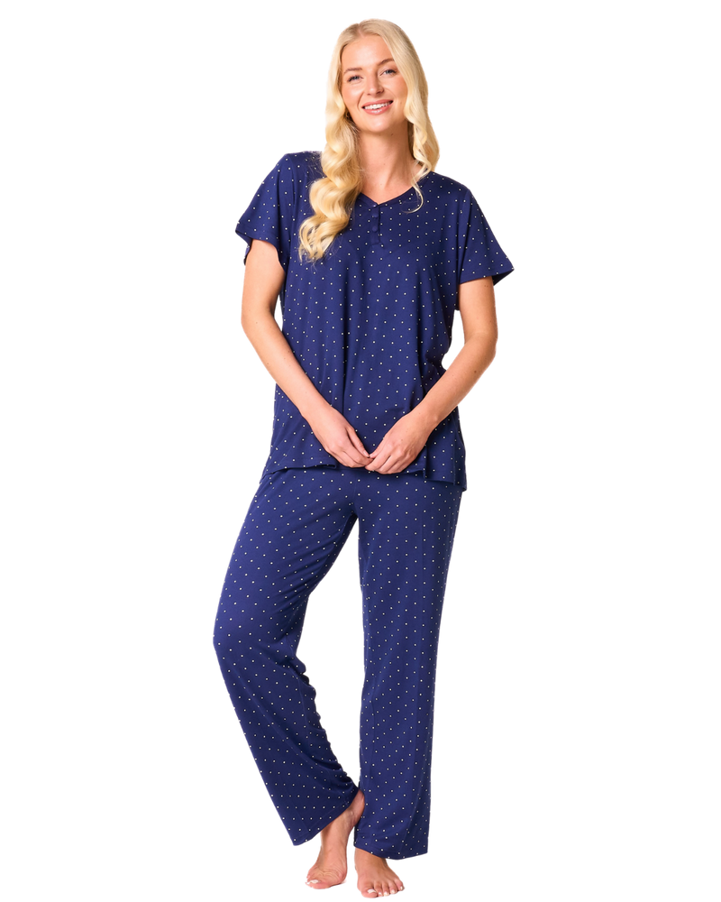 Luxury Soft Touch Jersey Spot Pyjama up to Larger Sizes