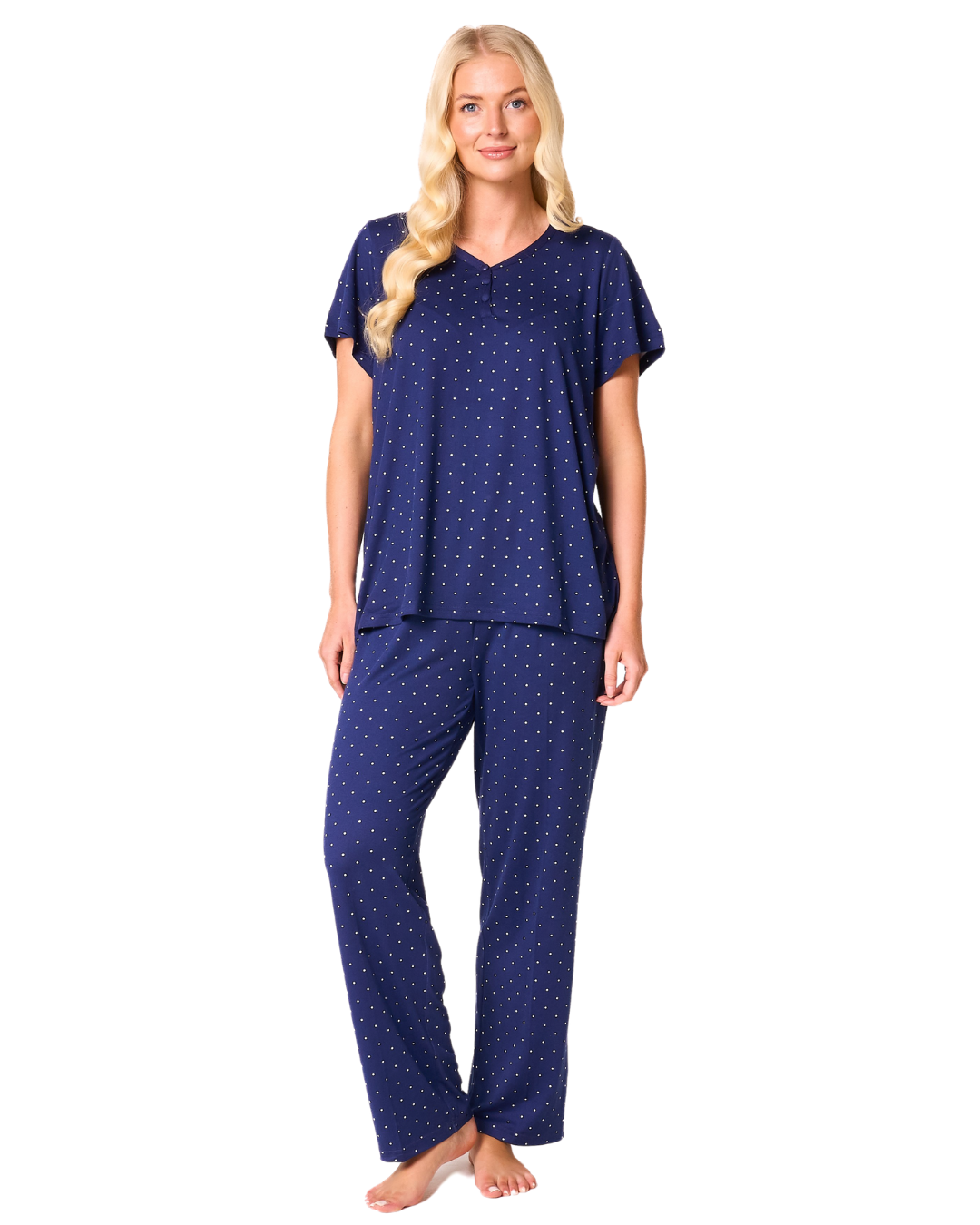 Luxury Soft Touch Jersey Spot Pyjama up to Larger Sizes