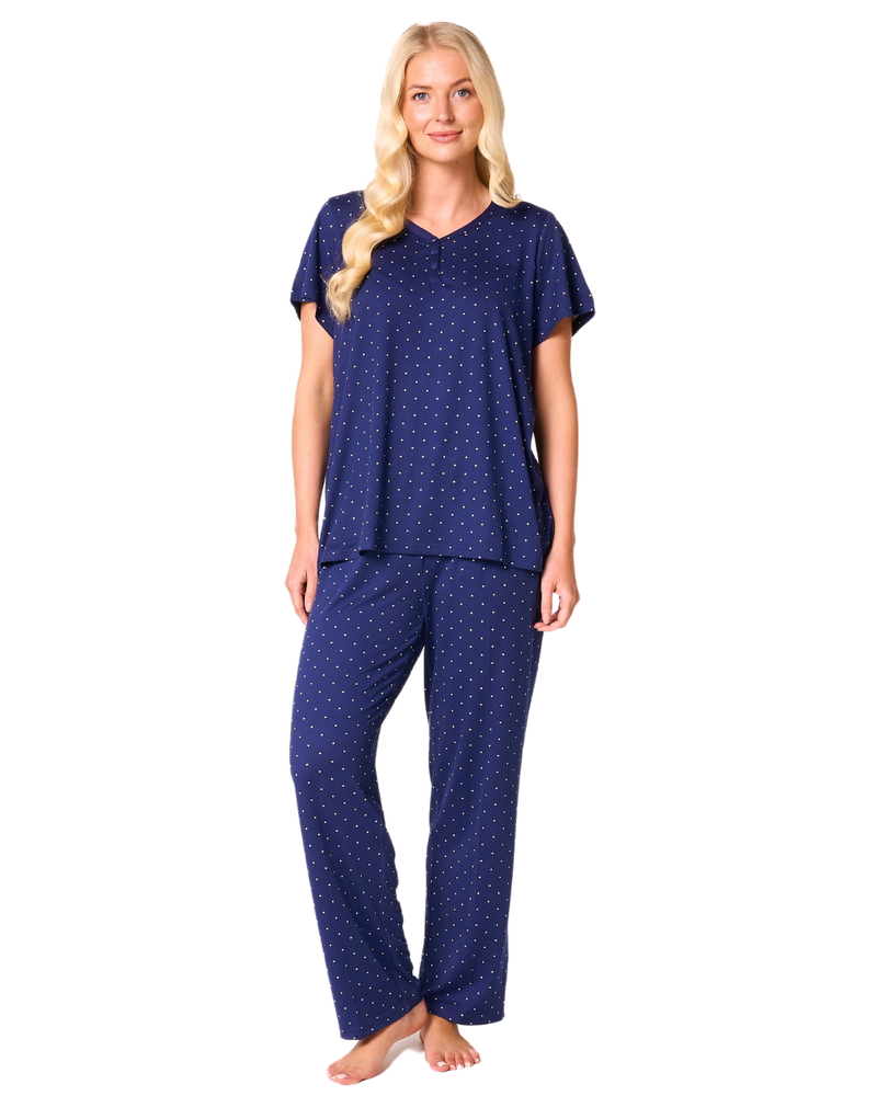 Luxury Soft Touch Jersey Spot Pyjama up to Larger Sizes