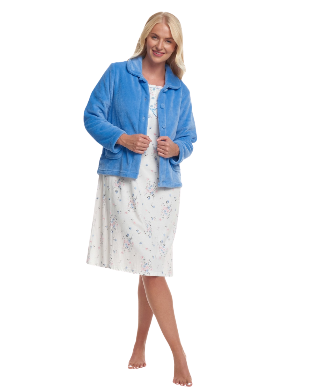 Women's Coral Fleece Long Sleeve Button Fastening Bed Jacket