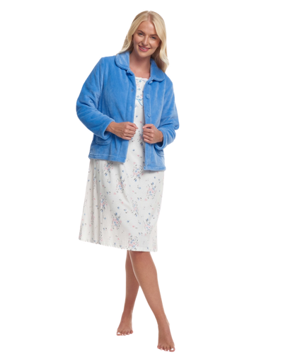 Women's Coral Fleece Long Sleeve Button Fastening Bed Jacket