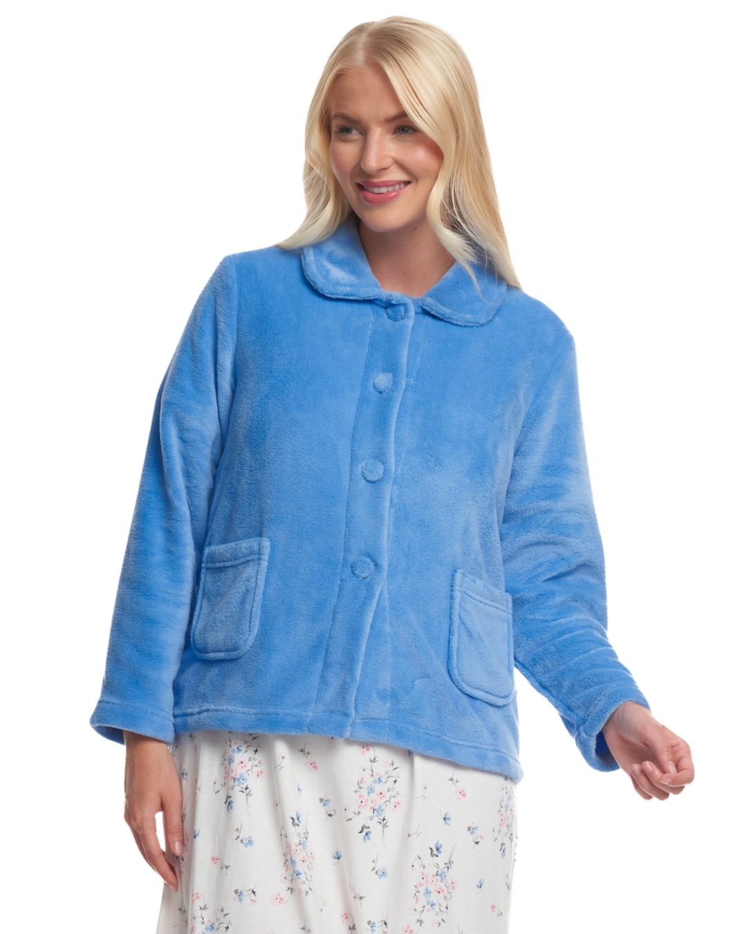 Women's Coral Fleece Long Sleeve Button Fastening Bed Jacket