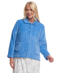 Women's Coral Fleece Long Sleeve Button Fastening Bed Jacket