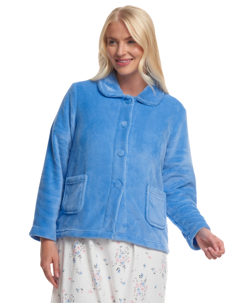 Women's Coral Fleece Long Sleeve Button Fastening Bed Jacket