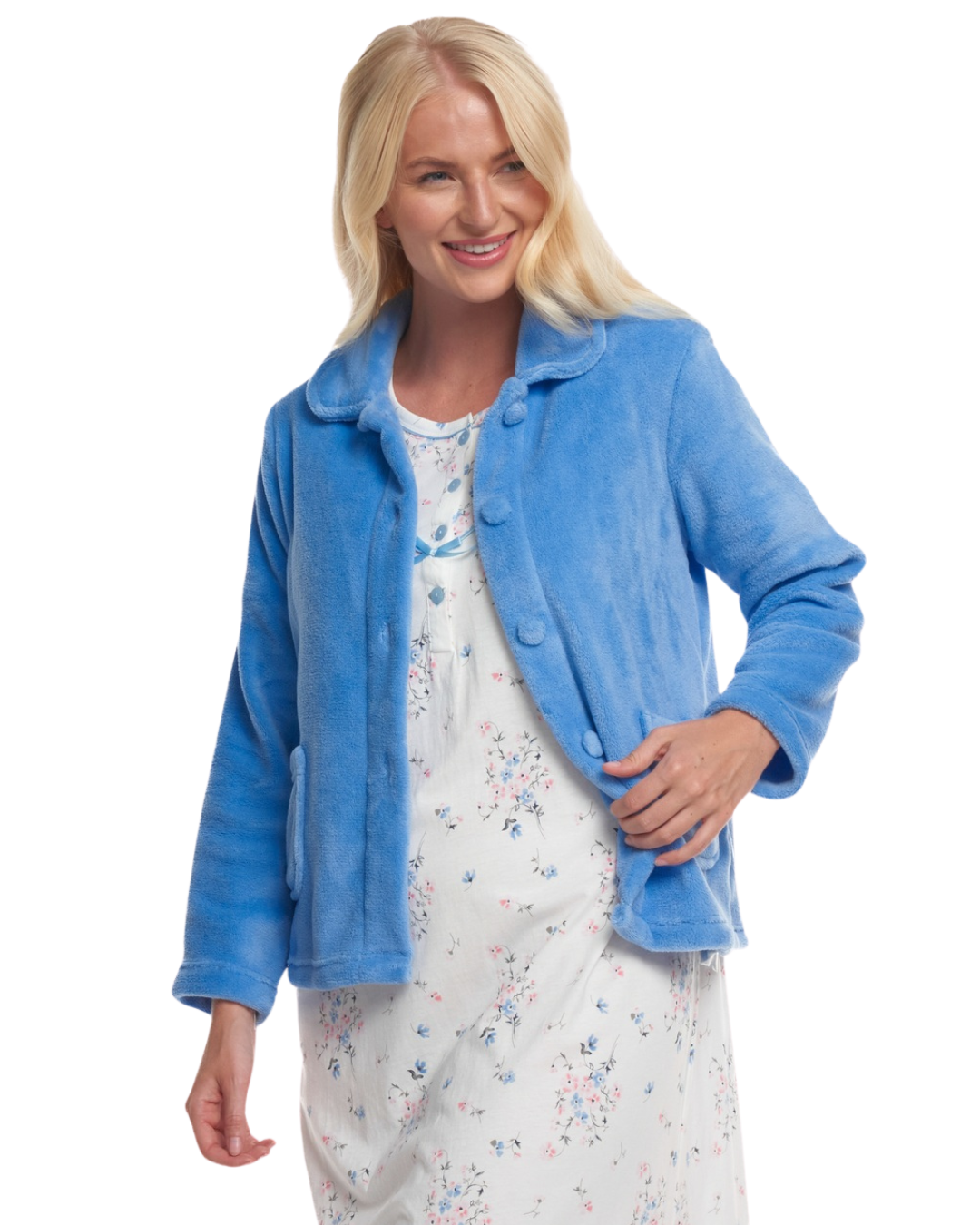 Women's Coral Fleece Long Sleeve Button Fastening Bed Jacket