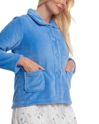 Women's Coral Fleece Long Sleeve Button Fastening Bed Jacket