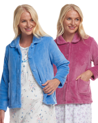 Women's Coral Fleece Long Sleeve Button Fastening Bed Jacket