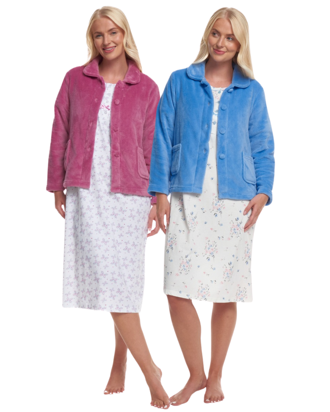 Women's Coral Fleece Long Sleeve Button Fastening Bed Jacket