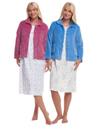 Women's Coral Fleece Long Sleeve Button Fastening Bed Jacket