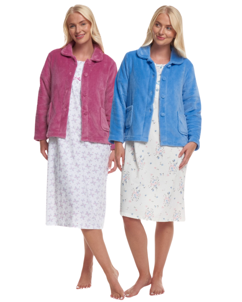 Women's Coral Fleece Long Sleeve Button Fastening Bed Jacket