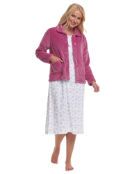 Women's Coral Fleece Long Sleeve Button Fastening Bed Jacket