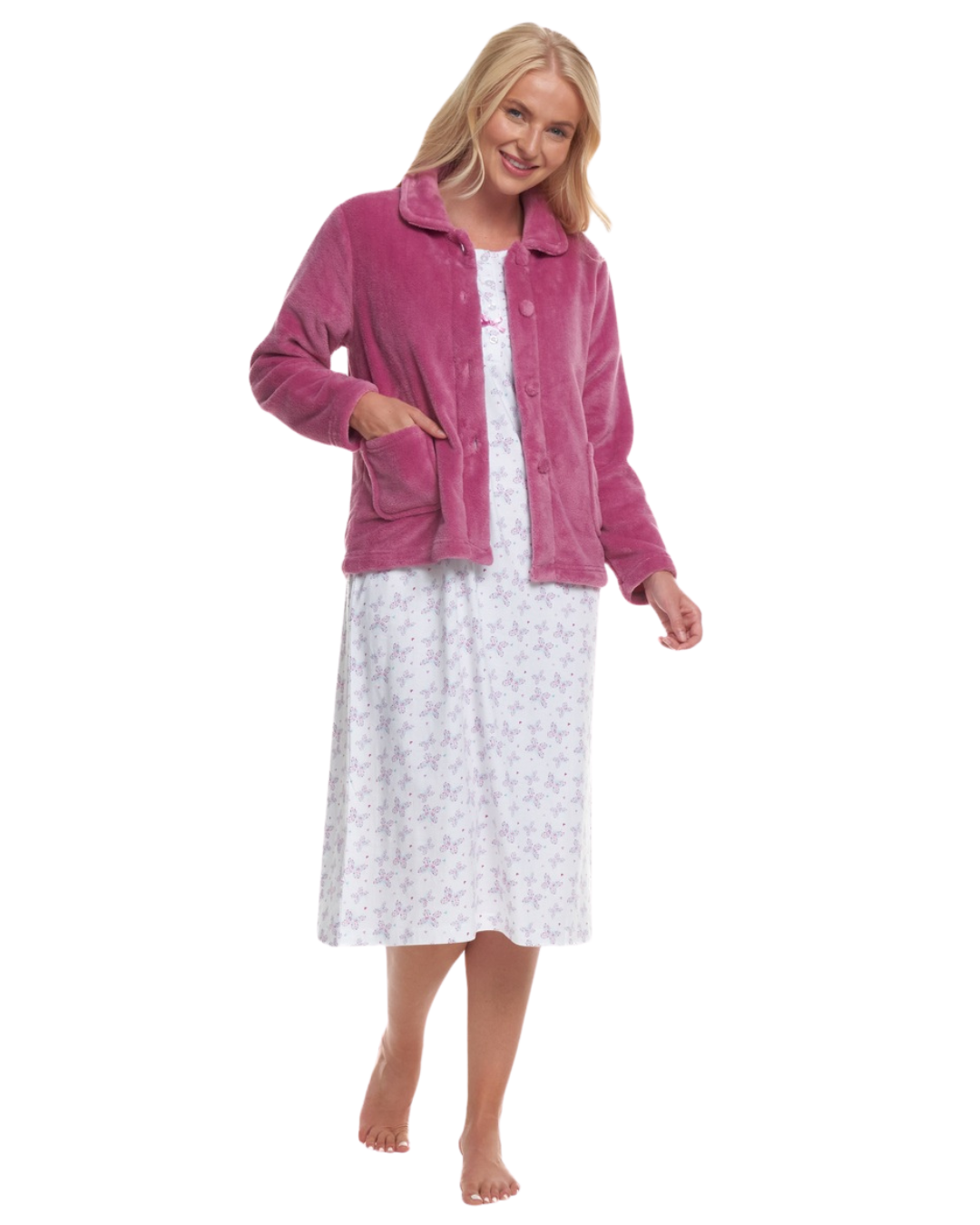 Women's Coral Fleece Long Sleeve Button Fastening Bed Jacket