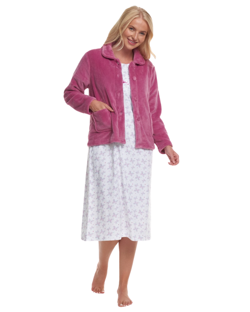 Women's Coral Fleece Long Sleeve Button Fastening Bed Jacket