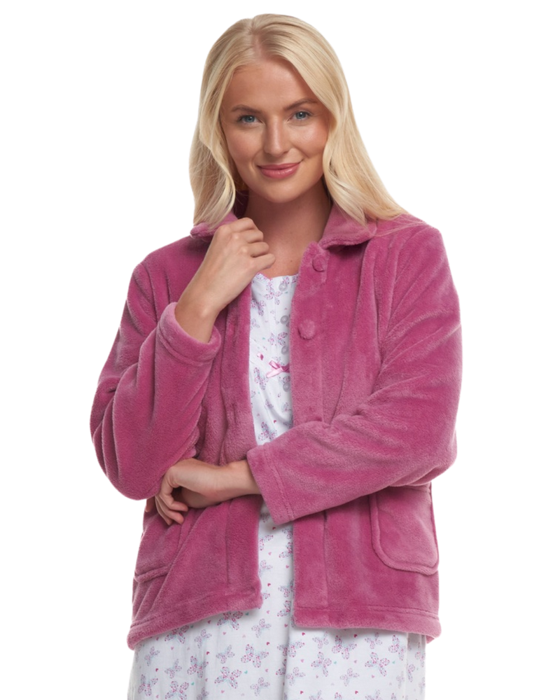 Women's Coral Fleece Long Sleeve Button Fastening Bed Jacket