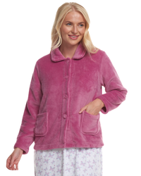 Women's Coral Fleece Long Sleeve Button Fastening Bed Jacket