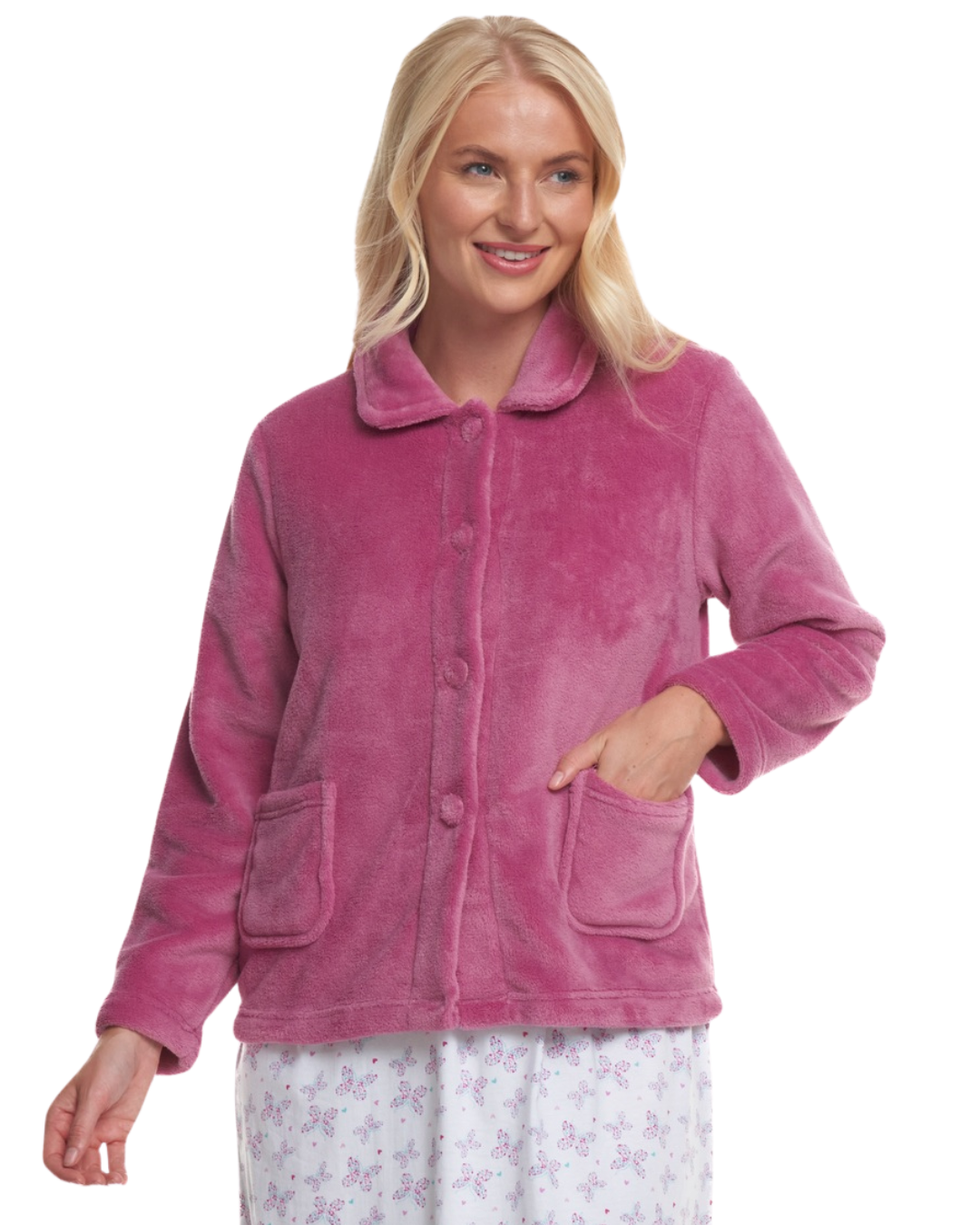 Women's Coral Fleece Long Sleeve Button Fastening Bed Jacket