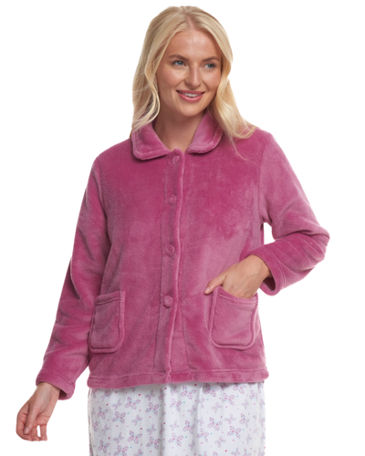 Women's Coral Fleece Long Sleeve Button Fastening Bed Jacket