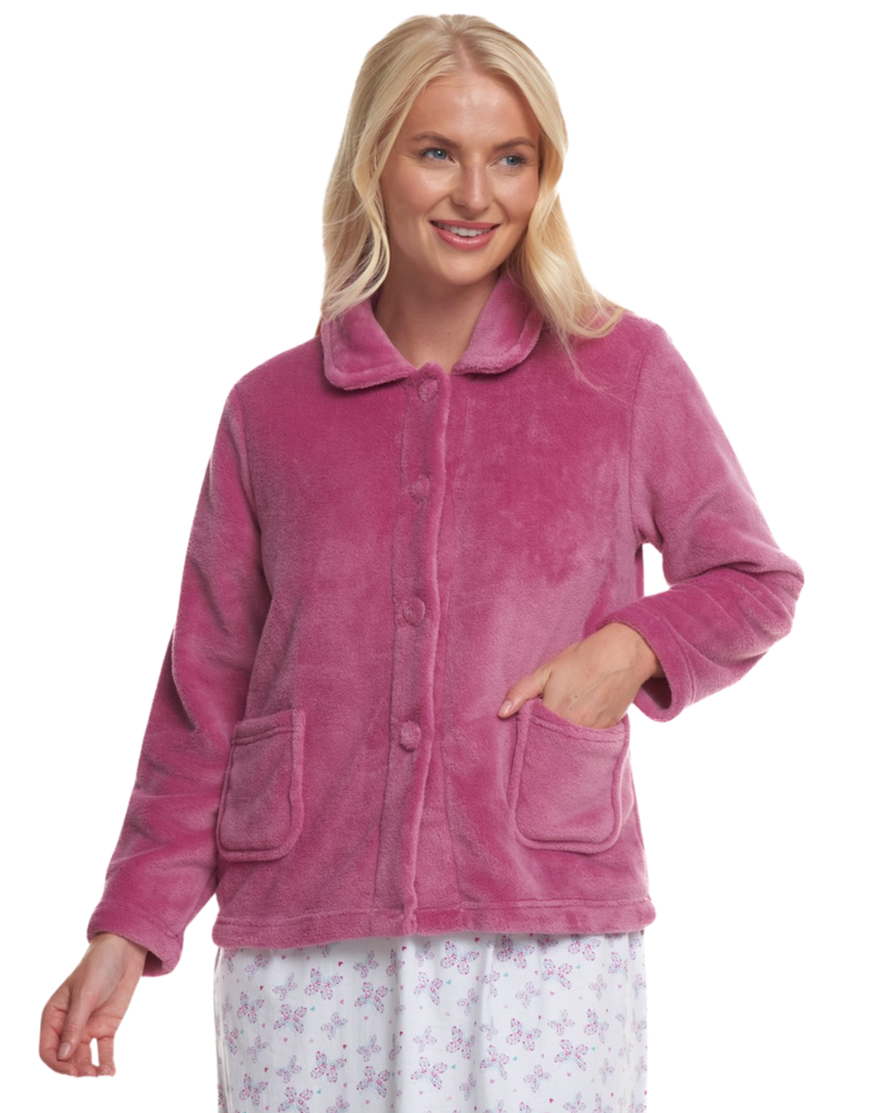 Women's Coral Fleece Long Sleeve Button Fastening Bed Jacket